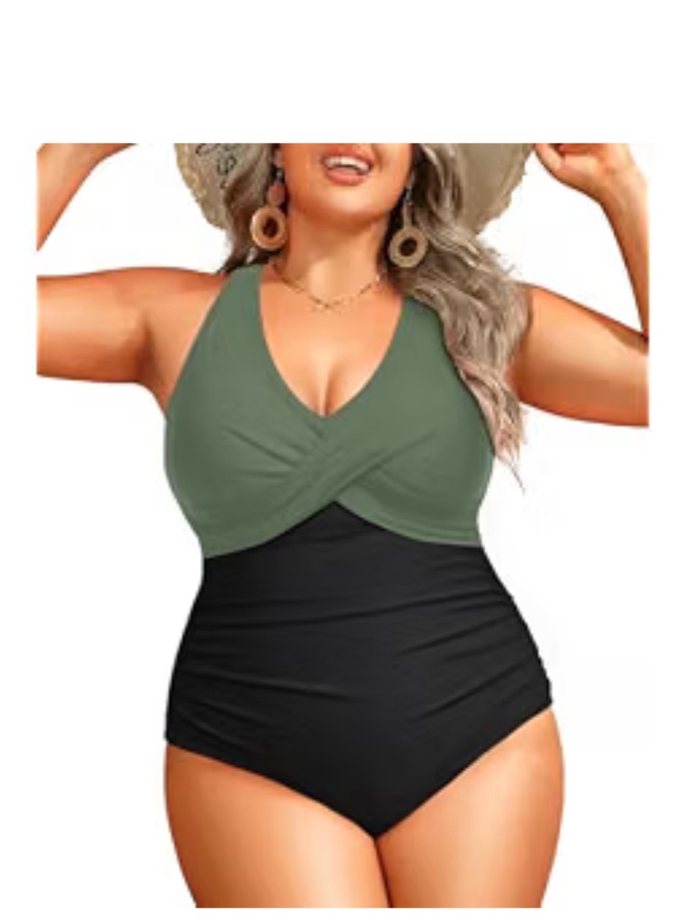 Plus-Size Olive & Black Halter One-Piece Swimsuit - Women Swim